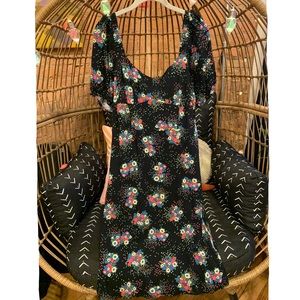 Anthropologie Black Floral Midi Dress